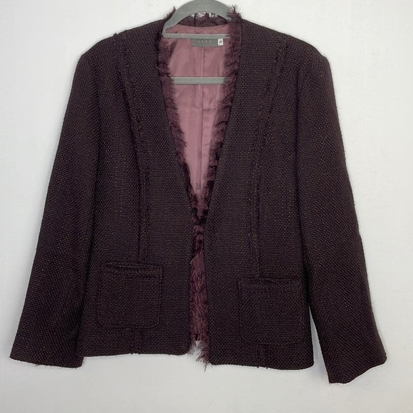 𝅺IRIS eggplant tweed fringe blazer - Picture 1 of 10